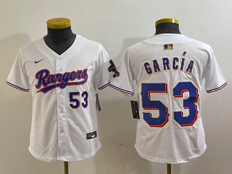 Youth Texas Rangers #53 Adolis Garcia Number White 2024 Gold Collection Limited Cool Base Jersey->mlb youth jerseys->MLB Jersey